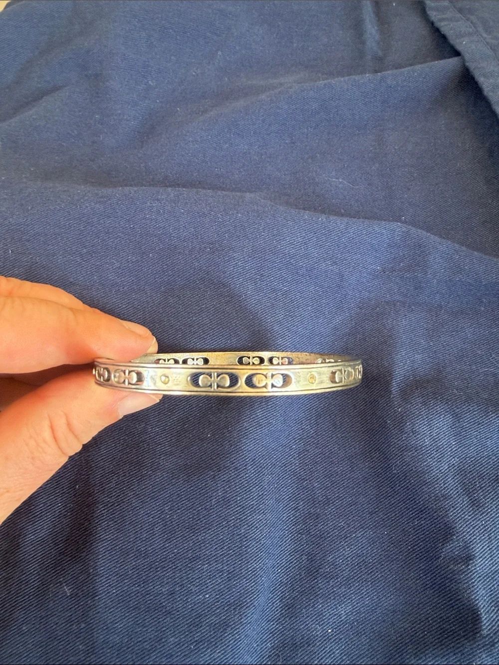 Silver-Tone Logo Pattern Bangle Bracelet (4550)